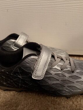 Kids Silver and Black Athletic Cleats with Hook-and-Loop Strap